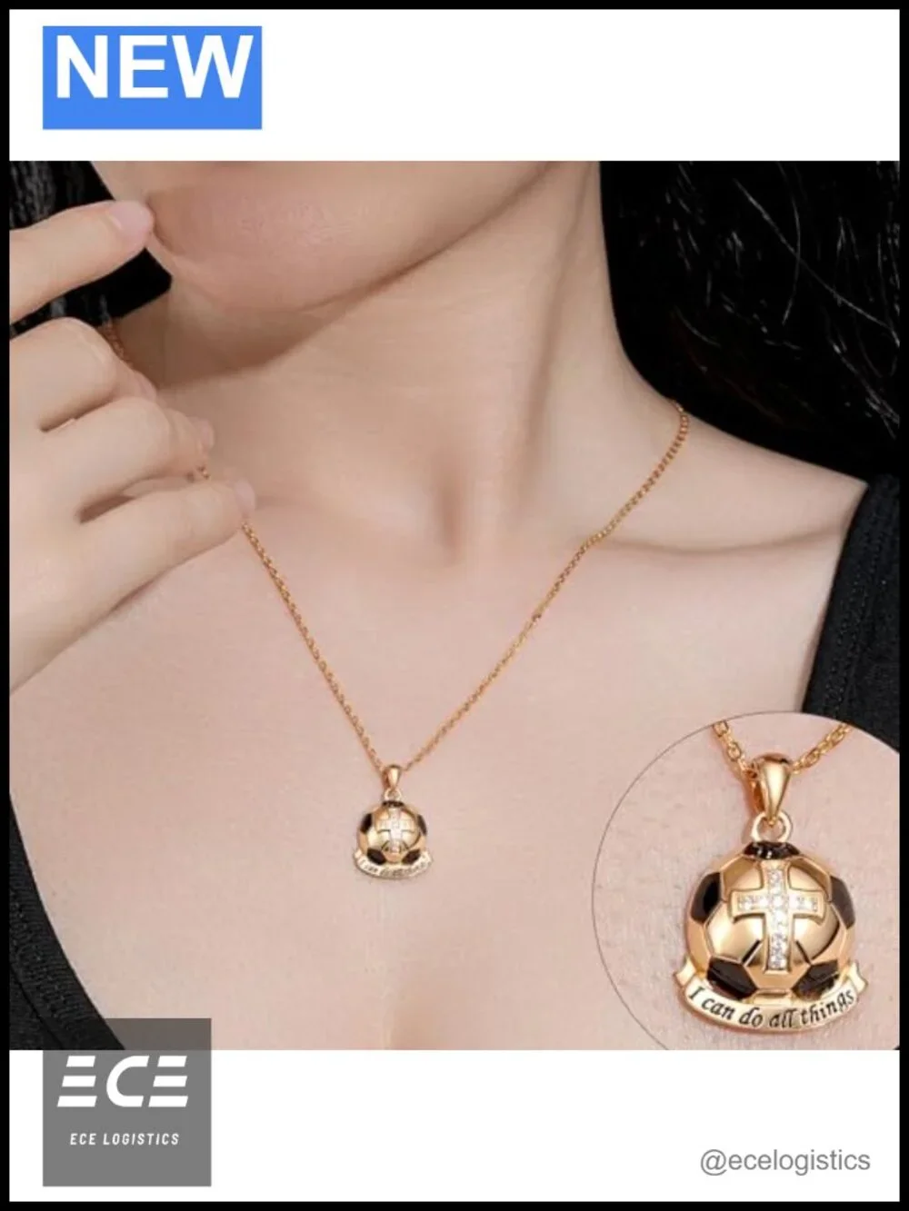 S925 Sterling Silver 18K Gold Plated Soccer Cross Necklace Cubic Zirconia